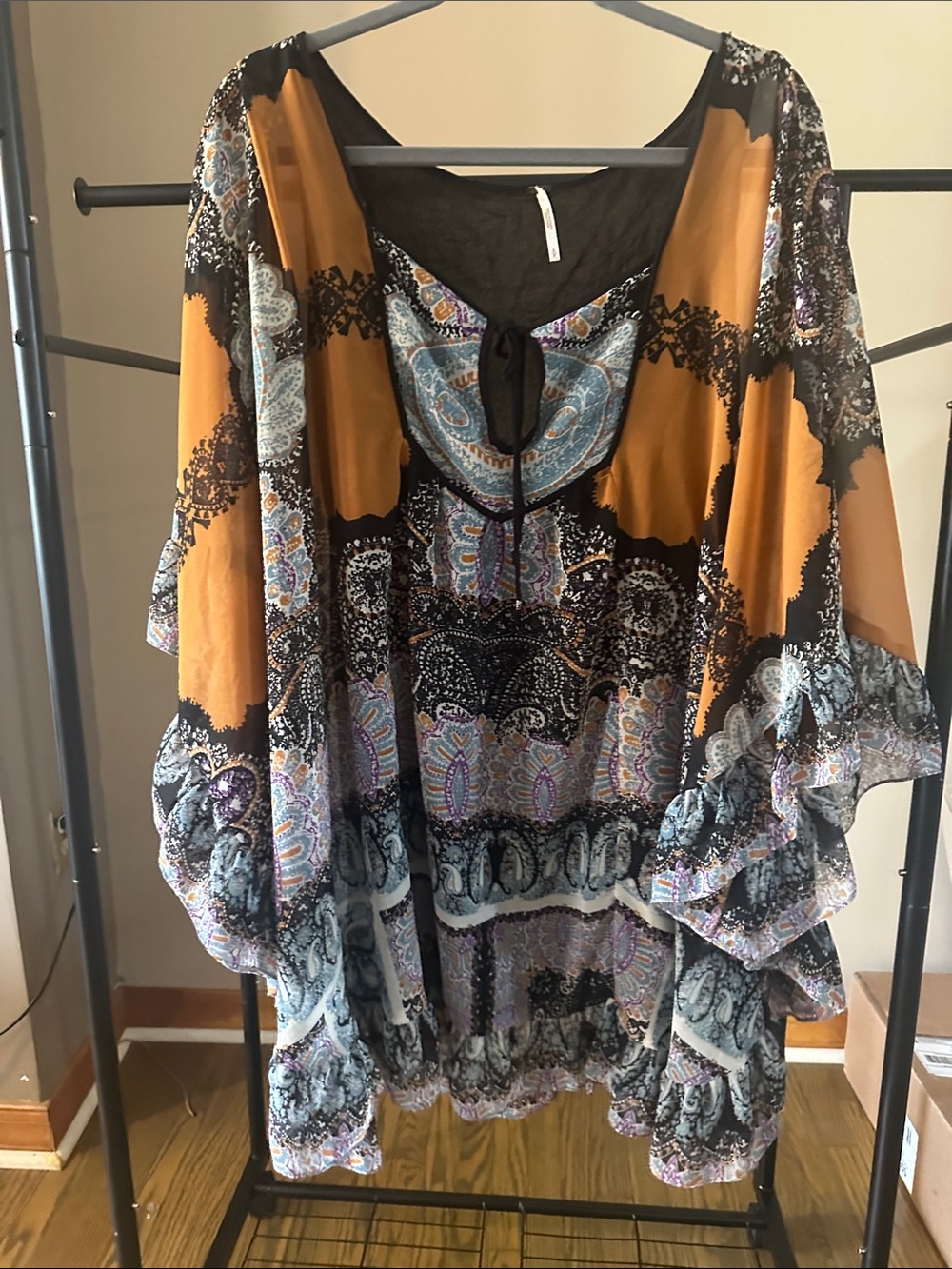 Free People Mustard and Black Paisley Print Tunic